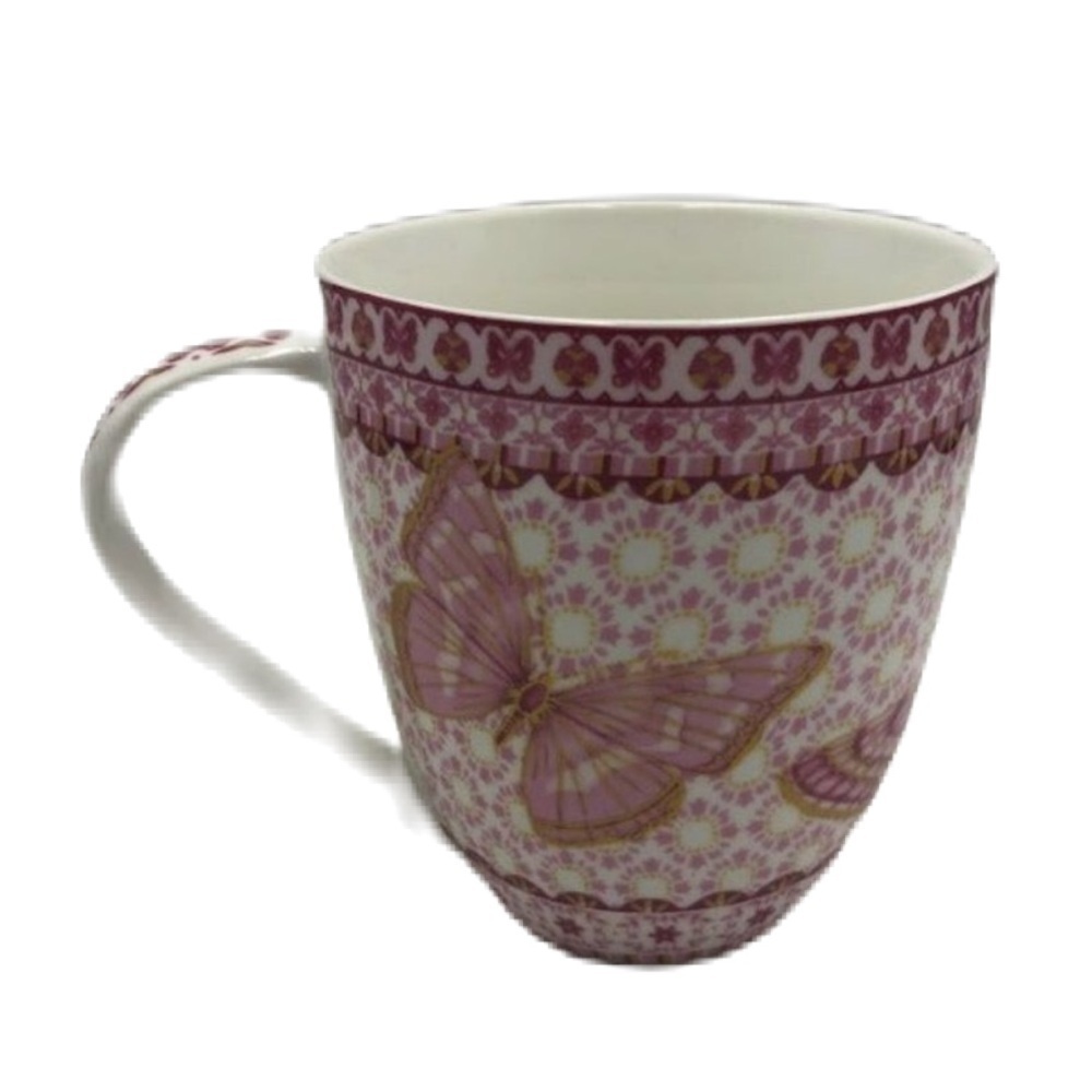 Vintage Queen's Butterfly Pink Gold White Coffee Tea Mug Fine China